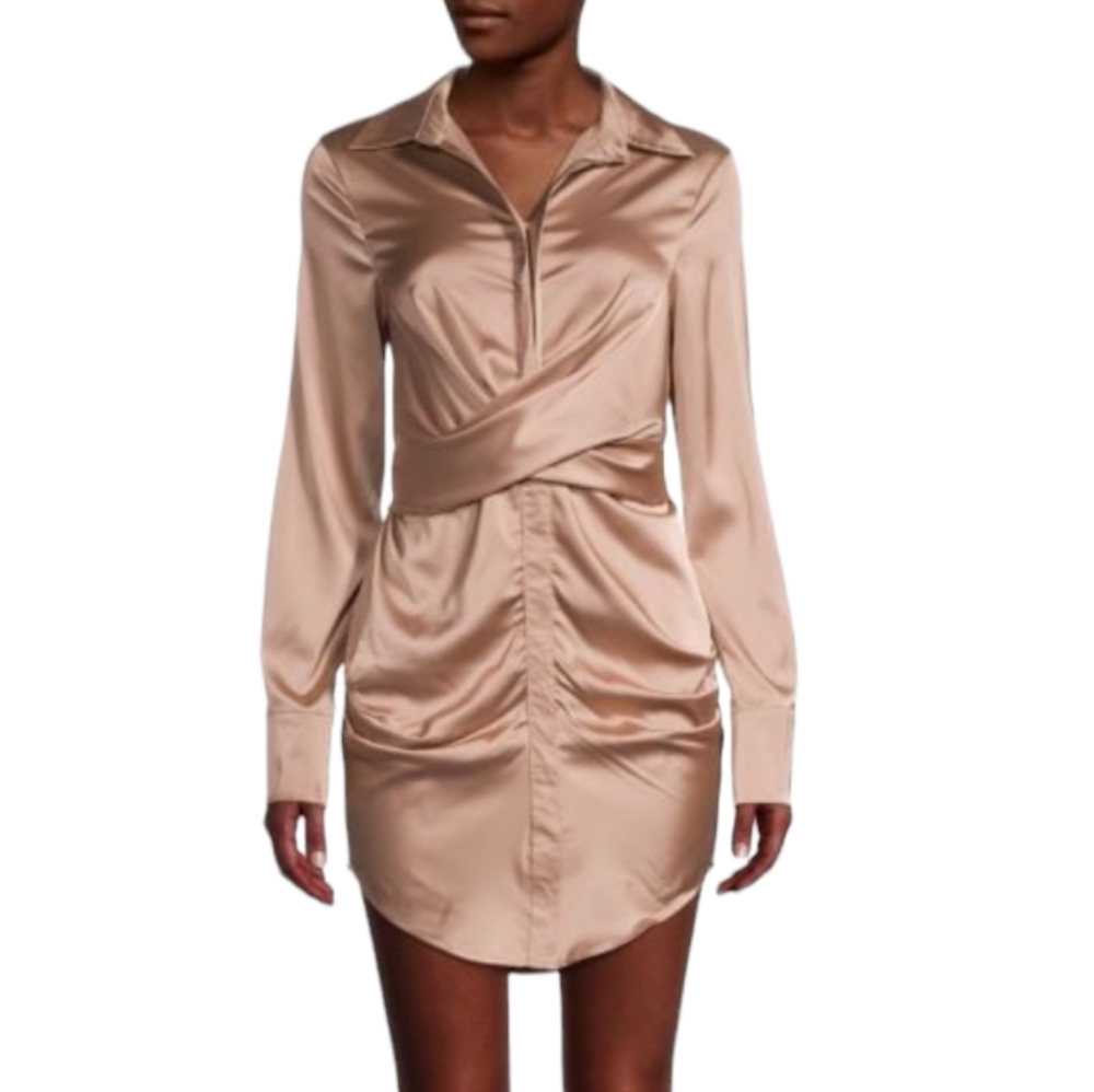 🔥 Moonsea Twist Front Satin Shirt Dress